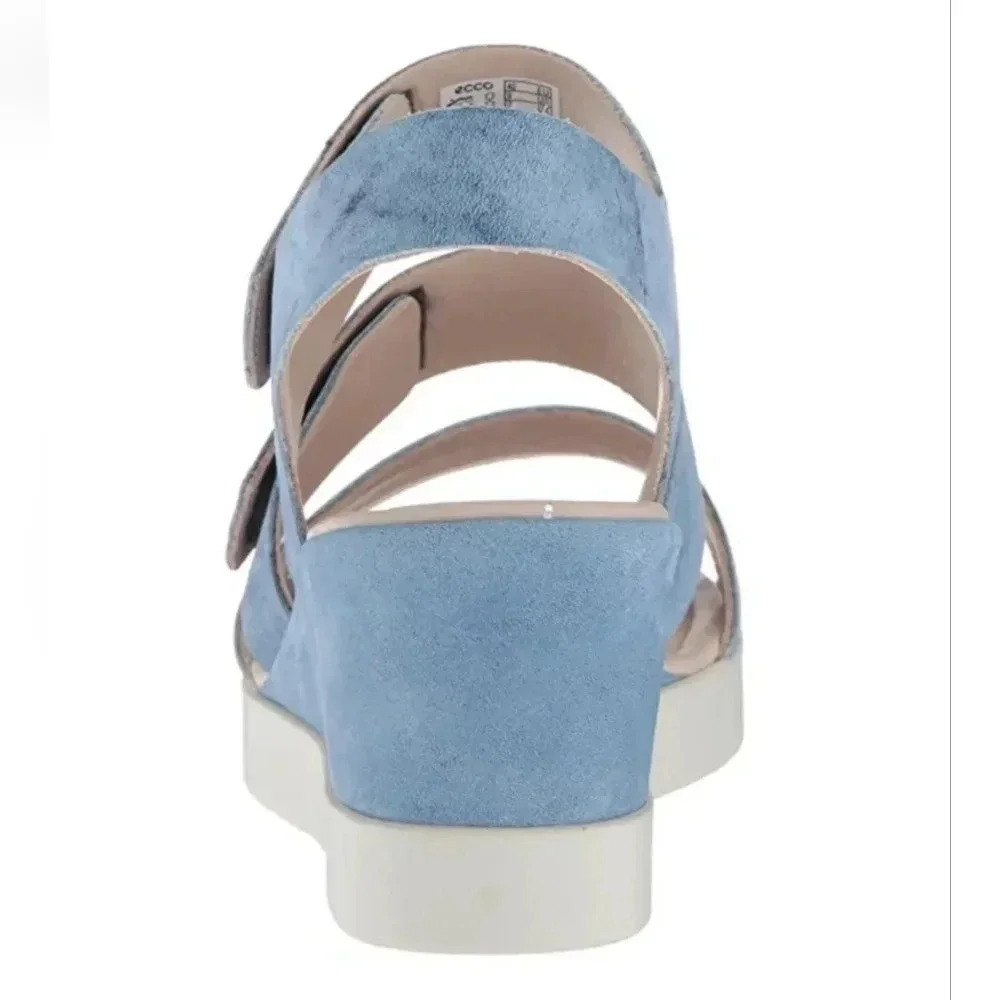 ECCO Shape Plateau Wedge Sandal Sky Blue Indigo Adjustable Straps NWT - Picture 6 of 7